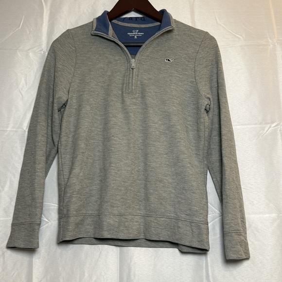 Vineyard Vines Boys 10-12 1/4 Zip Pullover Gray Blue Whale Logo Size M - Picture 2 of 7